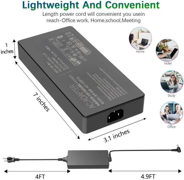 Alt view image 3 of 6 - 330W 20V 16.5A AC Laptop Charger for Asus Rog Strix Scar 16 17 17SE 18 G18 Zephyrus-Duo-16 G733PZ G733PY G733P G733 G733CX G814JZ G834JY A21-330P1A A22-330P1A Power Supply Adapter Cord