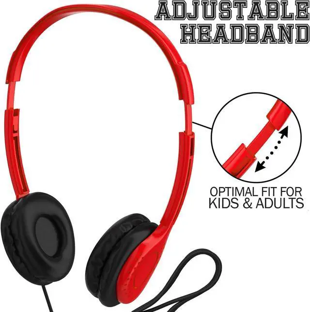 Alt view image 2 of 7 - Bulk Headphones with Microphone, 20 Pack Multicolor Wired On-Ear Headsets 3.5mm Jack, Leatherette Cushions, Adjustable Headband for Classrooms, Libraries, Remote Learning, Office
