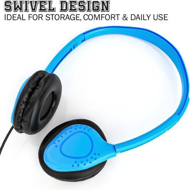 Alt view image 3 of 7 - Bulk Headphones with Microphone, 20 Pack Multicolor Wired On-Ear Headsets 3.5mm Jack, Leatherette Cushions, Adjustable Headband for Classrooms, Libraries, Remote Learning, Office