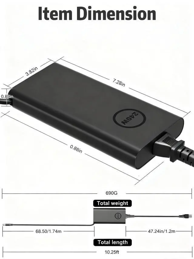 Alt view image 5 of 6 - 240W Laptop Charger for Dell Alienware 16X 16 Aurora Power Supply Cord | for Dell Alienware 16X 16 Aurora AC16251 AC16250 Precision 7510 7520 7530 7710 7720 7730 7740 7750 7760 7770 7780 7670 7680