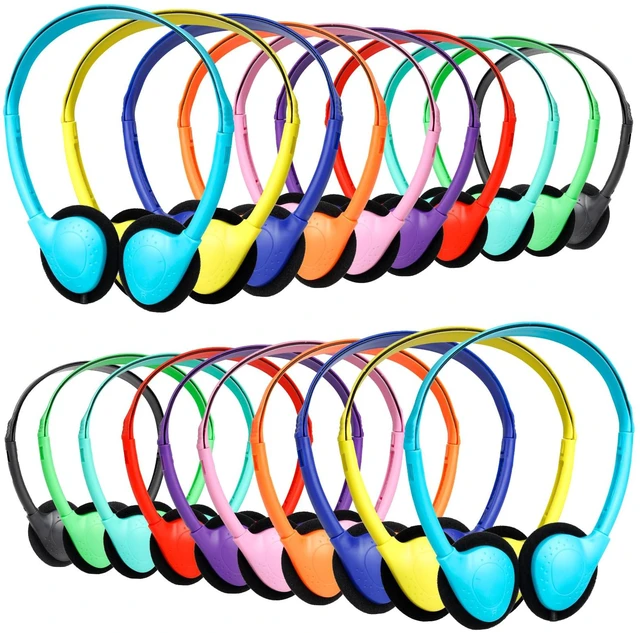 Main image of Kids Headphones Bulk 30 Pack for Classroom School Student, Wired On-Ear 3.5mm Jack Work with Chromebook laptop tablet School Testing Library Museum Multi colors