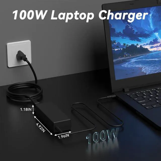 Alt view image 2 of 6 - 100W USB C Laptop Charger Replacement for HP Omnibook 7 16 14 17 | Compatible with HP Firefly G11 Zbook 8 g1i g1a,Lenovo Yoga Slim 7 Pro 14IAP7,Dell Precision Type C Power Cord