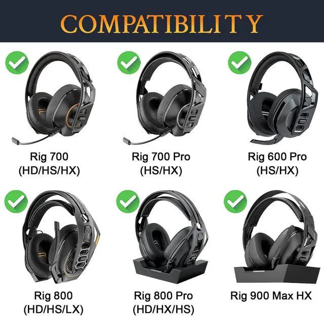 Alt view image 2 of 7 - Replacement Earpads Cushions for Plantronics (Poly) Rig 600 Pro (HS/HX), Rig 700(HD/HX/HS), Rig 700 Pro(HS/HX), Rig 800(HD/HS/LX), Rig 800 Pro(HD/HX/HS), Rig 900 Max HX Headset - MF Black