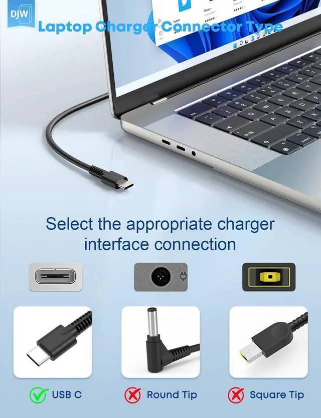 Alt view image 4 of 7 - 100W USB C Laptop Charger Compatible with Lenovo Thinkpad Yoga Chromebook,Mac Book 16,15,14, 13 Inch,iPad Pro,Asus,Dell,HP,Acer,Samsung,Google All USB Type C Devices AC Power Adapter