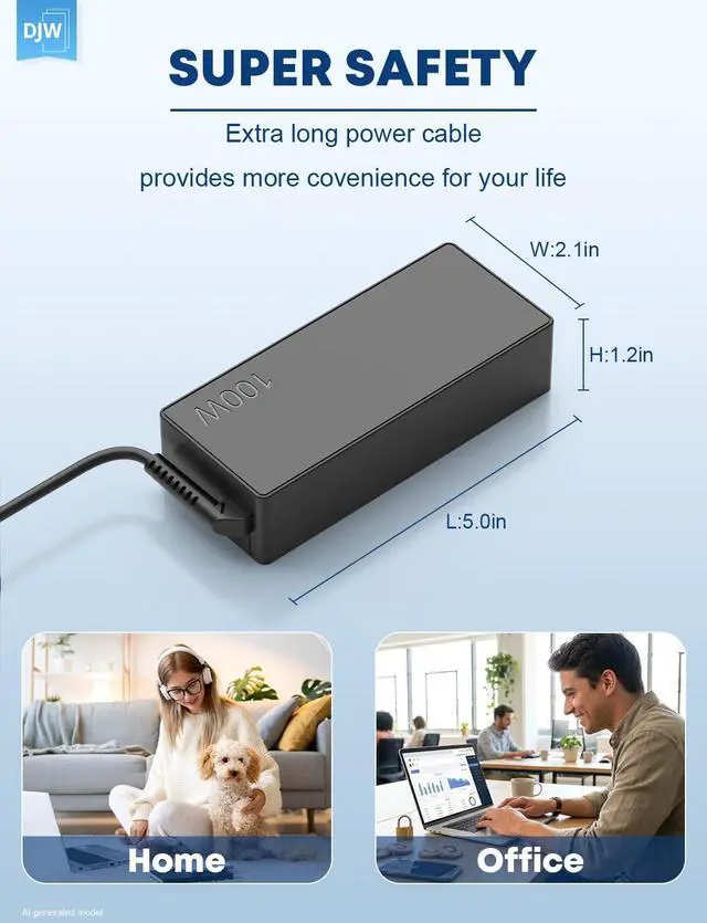 Alt view image 7 of 7 - 100W USB C Laptop Charger Compatible with Lenovo Thinkpad Yoga Chromebook,Mac Book 16,15,14, 13 Inch,iPad Pro,Asus,Dell,HP,Acer,Samsung,Google All USB Type C Devices AC Power Adapter