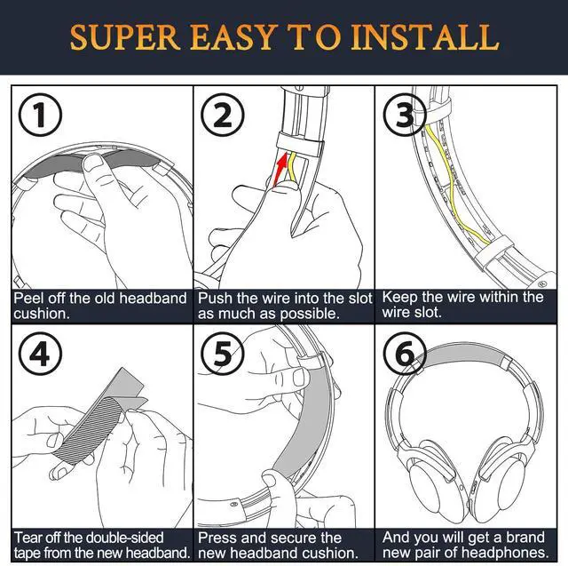Alt view image 6 of 6 - Headband for Sony MDR-100ABN (h.Ear on Wireless), WH-H900N Headphones, Replacement Headstrap Pad Repair Part - Black