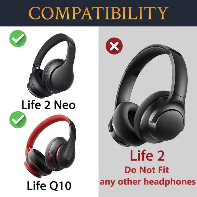 Alt view image 2 of 5 - Earpads for Anker (Life 2 Neo, Life Q10) - Black | Not Fit Anker Soundcore Life 2