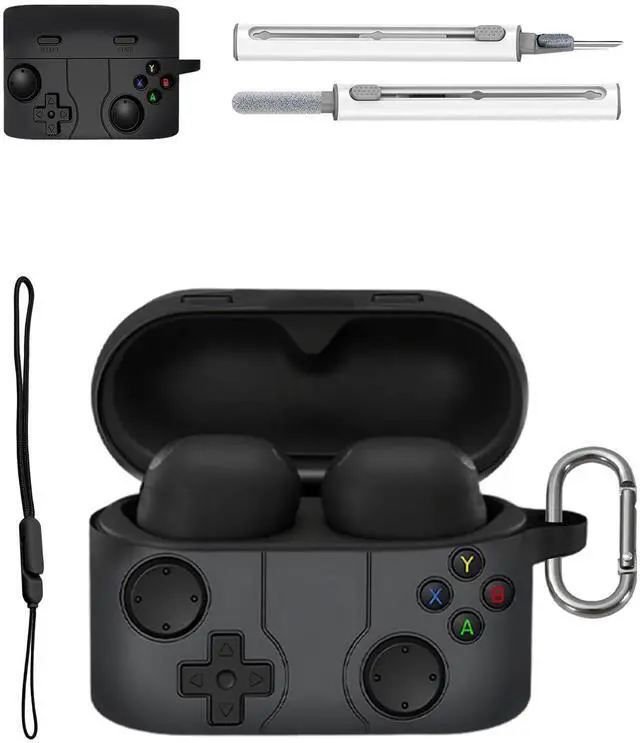 Main image of Case for Sony WF-1000XM6 - Silicone Protective Cover, Full-Body Protection with Scratch Protection, Anti-Shockproof, Includes Cleaning Kit & Lanyard (Black Game Console)