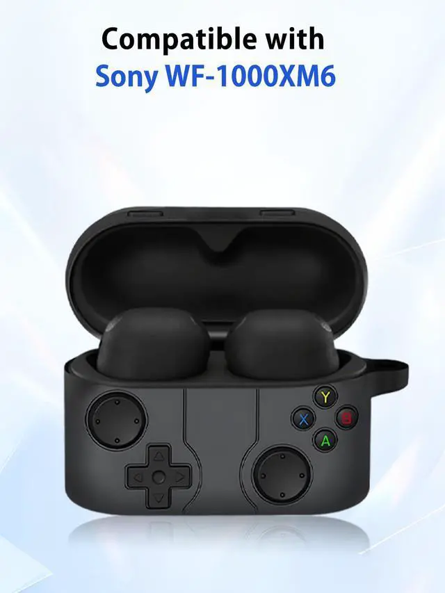 Alt view image 2 of 7 - Case for Sony WF-1000XM6 - Silicone Protective Cover, Full-Body Protection with Scratch Protection, Anti-Shockproof, Includes Cleaning Kit & Lanyard (Black Game Console)