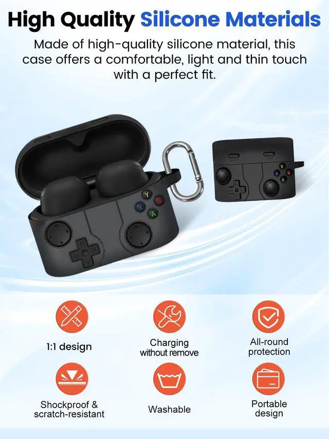 Alt view image 3 of 7 - Case for Sony WF-1000XM6 - Silicone Protective Cover, Full-Body Protection with Scratch Protection, Anti-Shockproof, Includes Cleaning Kit & Lanyard (Black Game Console)