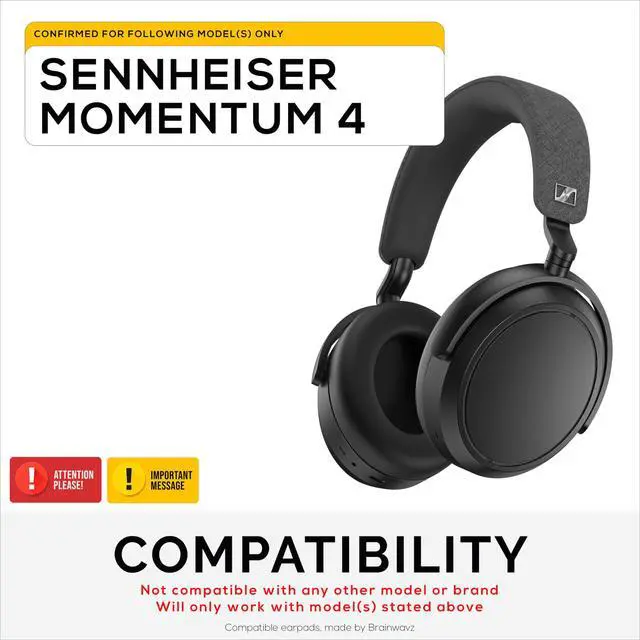Alt view image 2 of 7 - Replacement Earpads for Sennheiser Momentum 4 (IV) Wireless Headphones, Soft PU Leather Cushions, Extra Comfort, Easy & Quick Installation, by (Black)