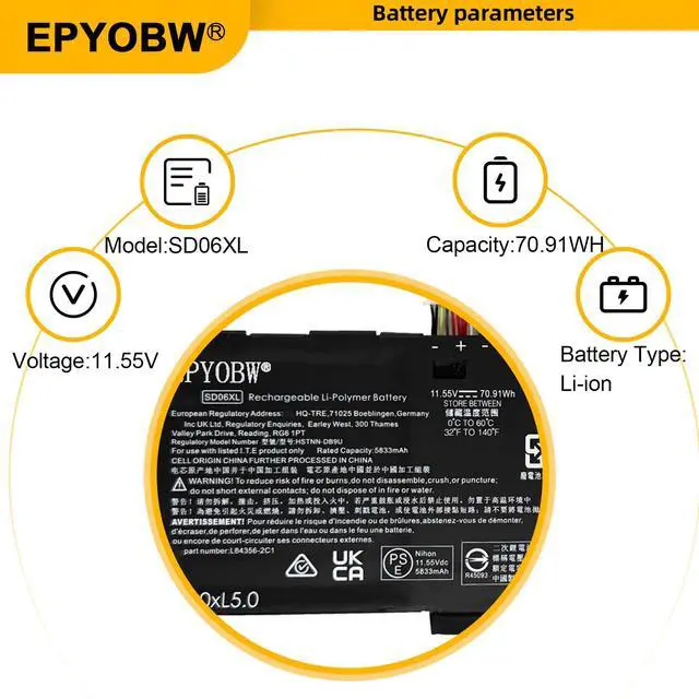 Alt view image 4 of 7 - SD06XL Laptop Battery 70.91Wh 5833mAh 11.55V SD03XL | Compatible with HP Omen 15 2020 15-EK 15-EK0000 / Omen 15-EN 15-EN0000 Series L84392-005 L84392-006 L84394-005 LB4392-005