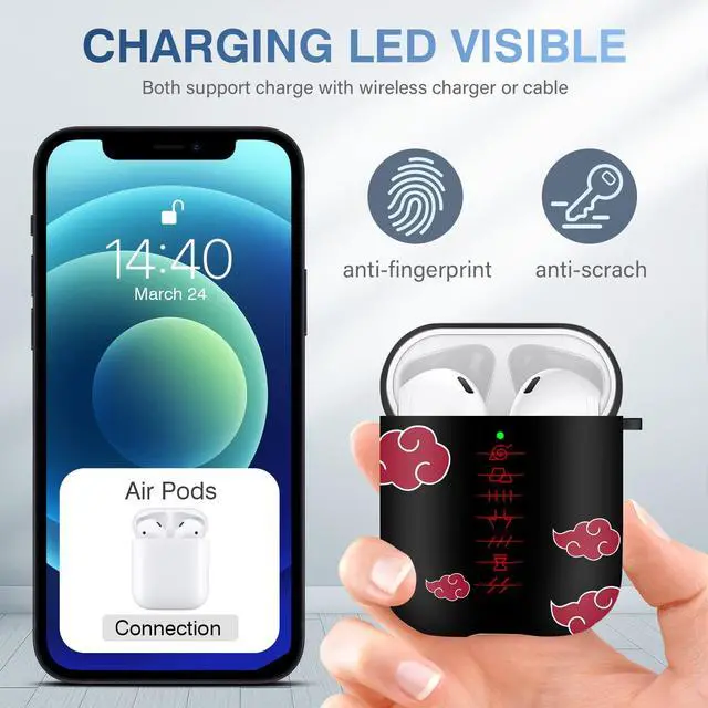 Alt view image 4 of 6 - for Airpods Case, Anime Cartoon Cute Design for Airpods 1st and 2nd Generation Case Cover for Air Pods Men Boys Girls Kids,Kawaii Cases for Apple for Airpods 1/2,Anime Red Cloud Lanyard