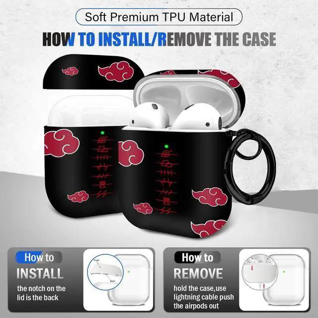 Alt view image 6 of 6 - for Airpods Case, Anime Cartoon Cute Design for Airpods 1st and 2nd Generation Case Cover for Air Pods Men Boys Girls Kids,Kawaii Cases for Apple for Airpods 1/2,Anime Red Cloud Lanyard
