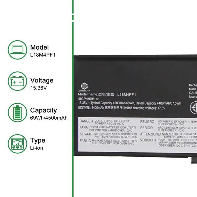 Alt view image 2 of 6 - L18M4PF1 Laptop Battery Replacement for Lenovo IdeaPad Yoga 9-15IMH5 C940-15IRH Series Notebook SB10W67267 5B10W67244 5B10U65276 L18D4PF1 SB10W67281 5B10W67392 5B10U65277 15.36V 69Wh 4500mAh