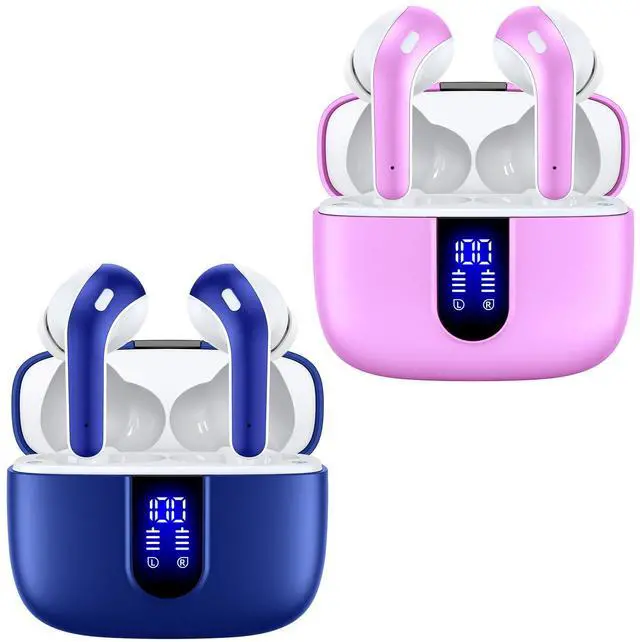 Main image of 2 Sets X08 Ocean Blue and Sunset Pink Bluetooth Headphones True Wireless Earbuds 60H Playback Ear Buds with Wireless Charging Case in-Ear Earbuds with Mic