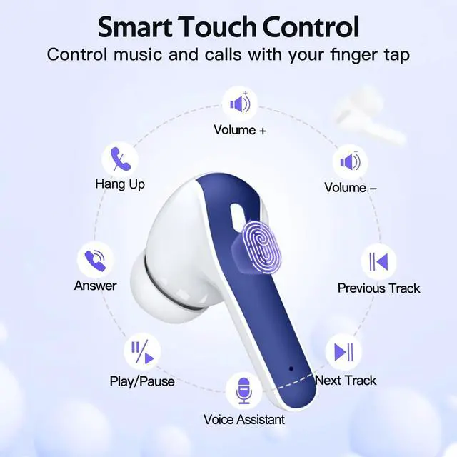 Alt view image 4 of 6 - 2 Sets X08 Ocean Blue and Sunset Pink Bluetooth Headphones True Wireless Earbuds 60H Playback Ear Buds with Wireless Charging Case in-Ear Earbuds with Mic