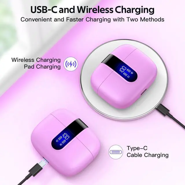 Alt view image 6 of 6 - 2 Sets X08 Ocean Blue and Sunset Pink Bluetooth Headphones True Wireless Earbuds 60H Playback Ear Buds with Wireless Charging Case in-Ear Earbuds with Mic