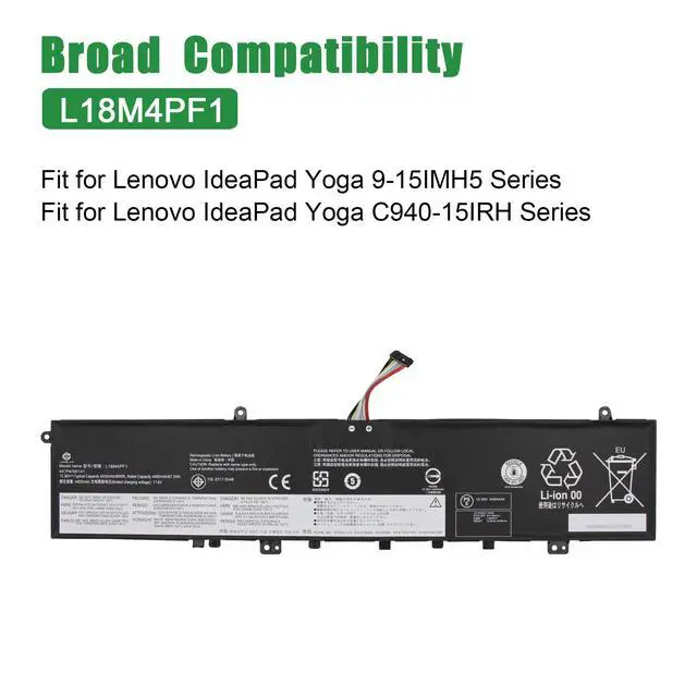 Alt view image 5 of 6 - L18M4PF1 Laptop Battery Replacement for Lenovo IdeaPad Yoga 9-15IMH5 C940-15IRH Series Notebook SB10W67267 5B10W67244 5B10U65276 L18D4PF1 SB10W67281 5B10W67392 5B10U65277 15.36V 69Wh 4500mAh