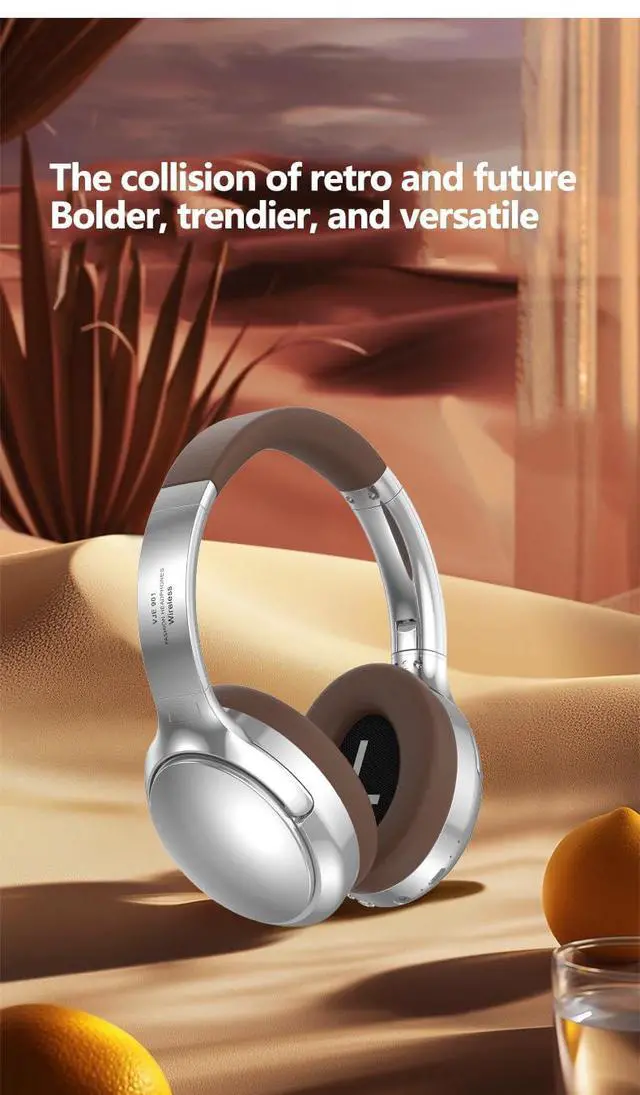Alt view image 3 of 4 - Metal Bluetooth 5.3 Headphones Over-Ear, High Res Audio Foldable Lightweight Wireless Headphones with Microphone, Comfortable Protein Ear Pads, 15H Playtime for Home Office Mobile PC and more (brown)