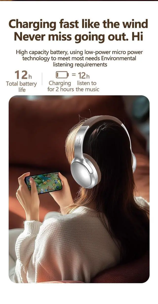 Alt view image 4 of 4 - Metal Bluetooth 5.3 Headphones Over-Ear, High Res Audio Foldable Lightweight Wireless Headphones with Microphone, Comfortable Protein Ear Pads, 15H Playtime for Home Office Mobile PC and more (brown)