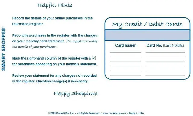 Alt view image 3 of 5 - Smart Shopper - 50 Sheets - Works Like a Check Register to Record & Track Your Purchases on Amazon. Easily Reconcile Purchase Activity with Your Monthly Credit Card Statements. Made in USA