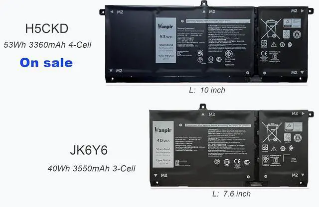 Alt view image 3 of 6 - H5CKD Laptop Battery, 15V 53Wh 3360mAh Compatible with Dell Vostro 5300 5401 5501 Latitude 3410 3510 Inspiron 5300 5401 5408 5501 5508 5400 7405 7300 7500 2-in-1 Silver Series 07T8CD