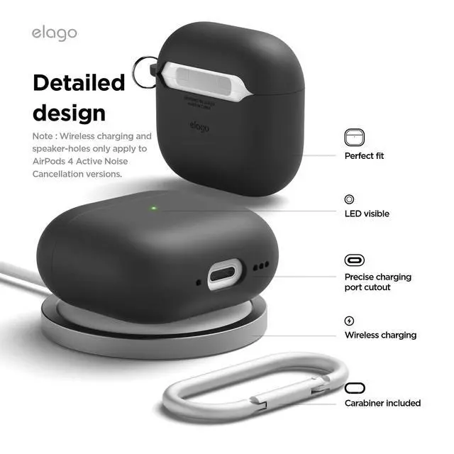 Alt view image 6 of 6 - Liquid Hybrid Case for AirPods 4 | Triple Layer Protection, Keychain Included, Wireless Charging, Shock Resistant (Black)