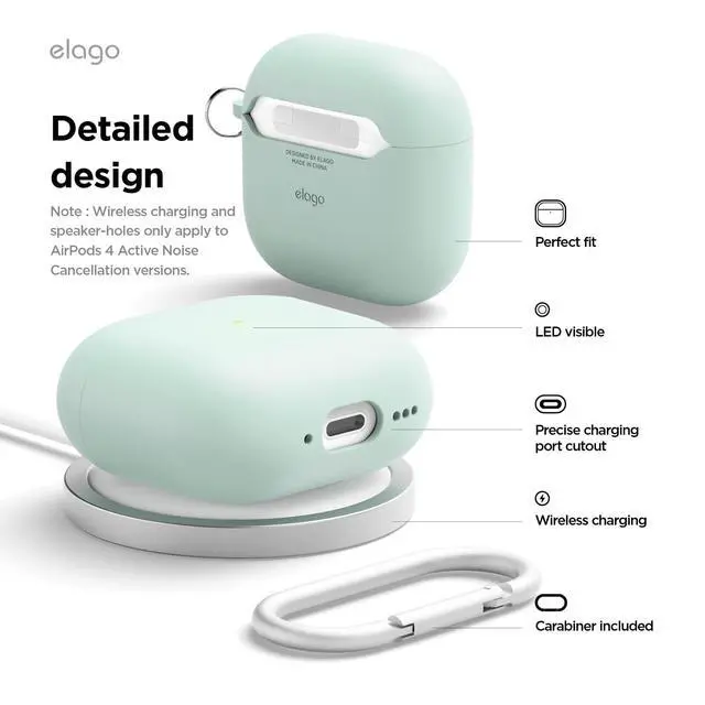 Alt view image 5 of 6 - Liquid Hybrid Case for AirPods 4 | Triple Layer Protection, Keychain Included, Wireless Charging, Shock Resistant (Mint)
