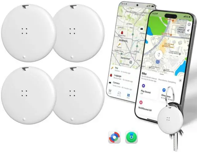 Main image of Bluetooth Smart Tracker Tags 4 Pack, Item Finder for Apple Find My (iOS) & Google Find Hub (Android), Waterproof Locator with Replaceable Battery for Keys, Wallet, Bag, Luggage-White