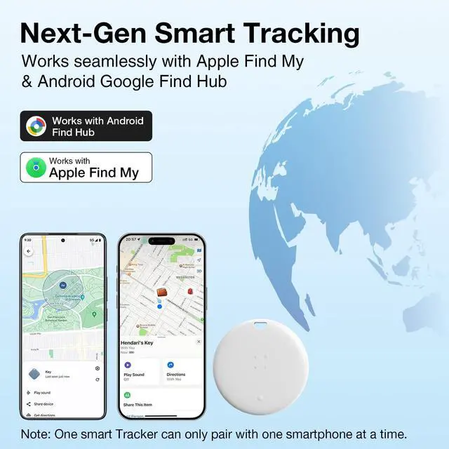 Alt view image 2 of 6 - Bluetooth Smart Tracker Tags 4 Pack, Item Finder for Apple Find My (iOS) & Google Find Hub (Android), Waterproof Locator with Replaceable Battery for Keys, Wallet, Bag, Luggage-White