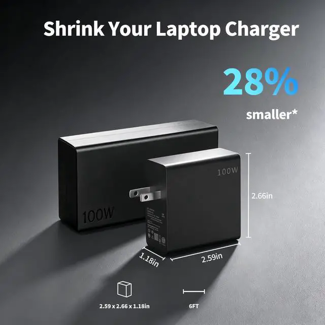 Alt view image 4 of 7 - 100W 65W GaN USB-C Laptop Charger Compatible with Lenovo Laptops | Compatible with Lenovo Thinkpad P16s G4/P14s G6/T16 G4/Neo 14, ThinkBook Plus G3/13x G3, Yoga Pro 7/Slim 7 Pro 14IAP7
