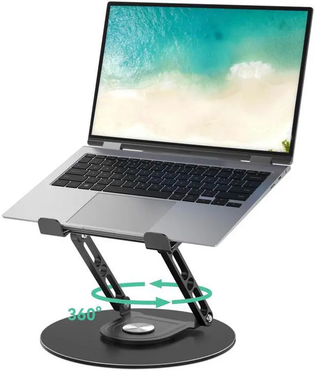 Main image of Laptop Stand for Desk Adjustable Computer Stand with 360 Rotating Base Ergonomic Laptop Riser Mount for Desk Foldable Protable Computer Desk Fits with MacBook Pro Air, Round Black