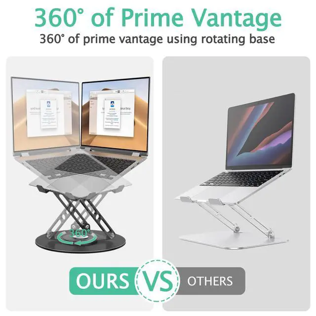 Alt view image 3 of 7 - Laptop Stand for Desk Adjustable Computer Stand with 360 Rotating Base Ergonomic Laptop Riser Mount for Desk Foldable Protable Computer Desk Fits with MacBook Pro Air, Round Black