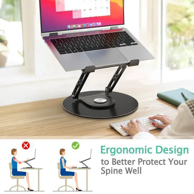 Alt view image 2 of 7 - Laptop Stand for Desk Adjustable Computer Stand with 360 Rotating Base Ergonomic Laptop Riser Mount for Desk Foldable Protable Computer Desk Fits with MacBook Pro Air, Round Black