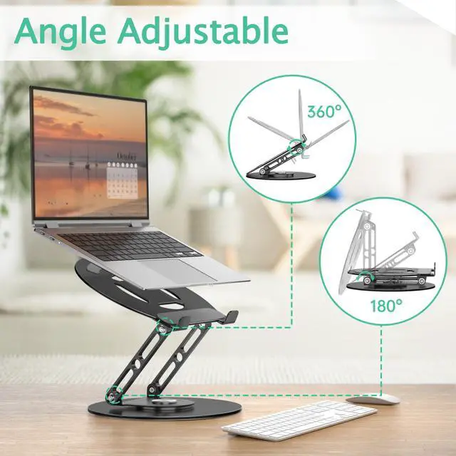 Alt view image 6 of 7 - Laptop Stand for Desk Adjustable Computer Stand with 360 Rotating Base Ergonomic Laptop Riser Mount for Desk Foldable Protable Computer Desk Fits with MacBook Pro Air, Round Black
