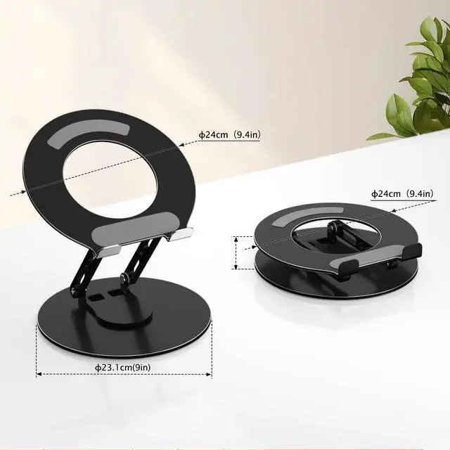 Alt view image 7 of 7 - Laptop Stand for Desk Adjustable Computer Stand with 360 Rotating Base Ergonomic Laptop Riser Mount for Desk Foldable Protable Computer Desk Fits with MacBook Pro Air, Round Black