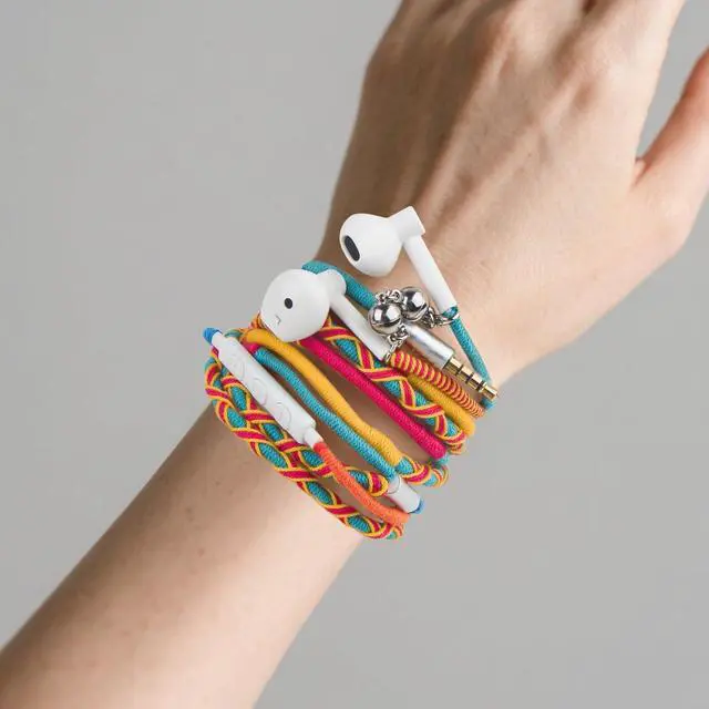 Main image of Earbuds Bracelet Colorful Braided Earphones - 3.5mm Wired Headphones with Microphone Remote in-Ear Sports Headset for iPhone Handmade Fabric Knitted Thread Wrapped