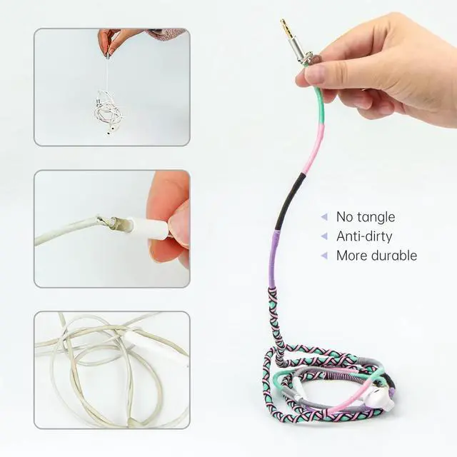 Alt view image 4 of 6 - Earbuds Bracelet Colorful Braided Earphones - 3.5mm Wired Headphones with Microphone Remote in-Ear Sports Headset for iPhone Handmade Fabric Knitted Thread Wrapped