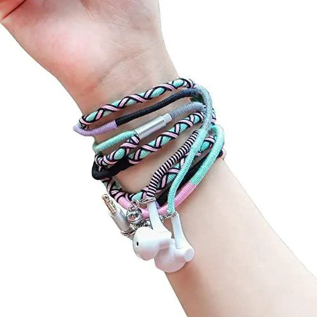 Alt view image 6 of 6 - 3.5mm in-Ear Wired Braided Bracelet Headphones Earbuds with Built-in Microphone Tangle-Free Cord Heavy bass Remote for iPhone, iPad, Mac