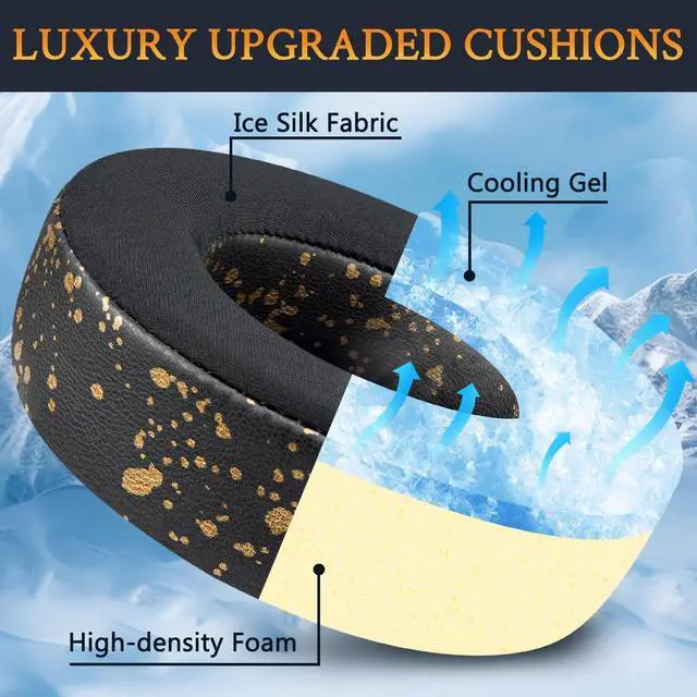 Alt view image 3 of 5 - Cooling Gel Replacement Ear Pads Cushions for Plantronics BackBeat Pro Wireless Noise Canceling Headphones, Earpads with Ice Silk Fabric, High-Density Noise Isolation Foam - Black Gold
