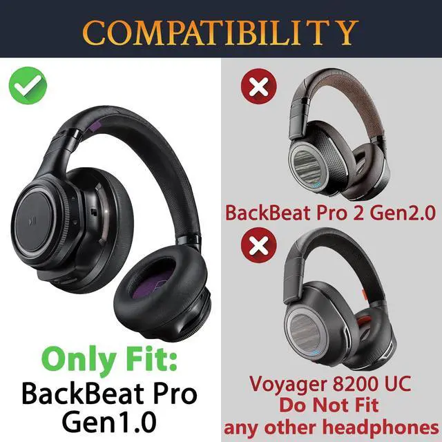 Alt view image 2 of 5 - Cooling Gel Replacement Ear Pads Cushions for Plantronics BackBeat Pro Wireless Noise Canceling Headphones, Earpads with Ice Silk Fabric, High-Density Noise Isolation Foam - Black Gold