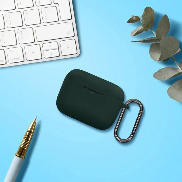Alt view image 4 of 7 - Cover for Marshall Motif II ANC Case - Silicone Cover for Earbuds Charging Case - Protective Headphone Holder with Carabiner Clip - Dark Green