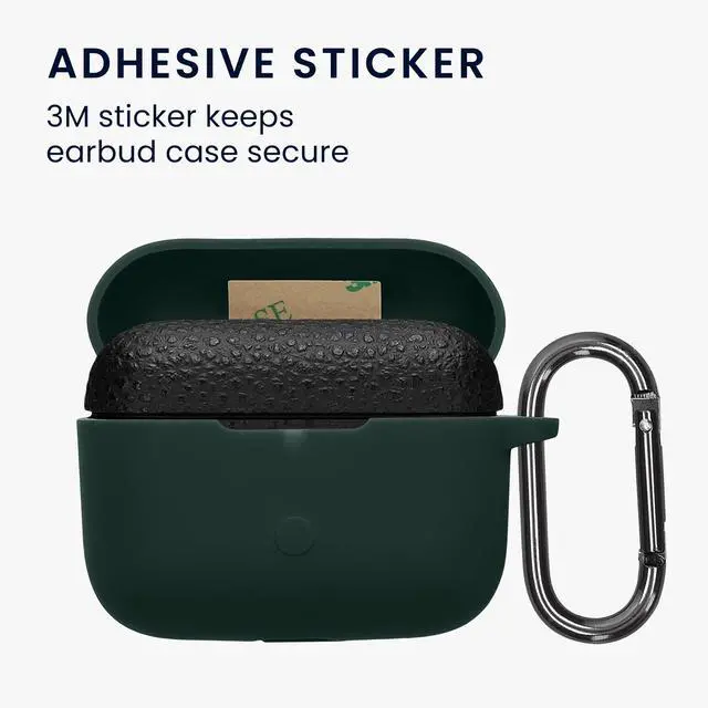Alt view image 3 of 7 - Cover for Marshall Motif II ANC Case - Silicone Cover for Earbuds Charging Case - Protective Headphone Holder with Carabiner Clip - Dark Green