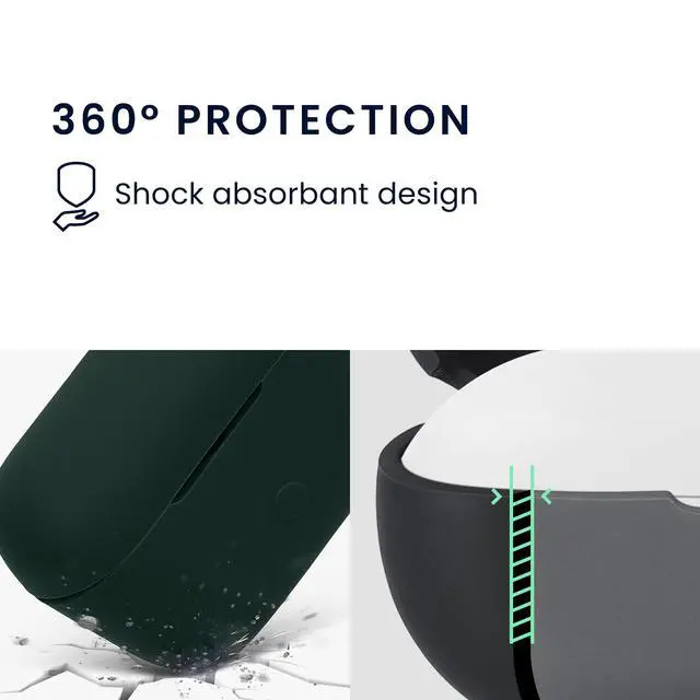 Alt view image 6 of 7 - Cover for Marshall Motif II ANC Case - Silicone Cover for Earbuds Charging Case - Protective Headphone Holder with Carabiner Clip - Dark Green