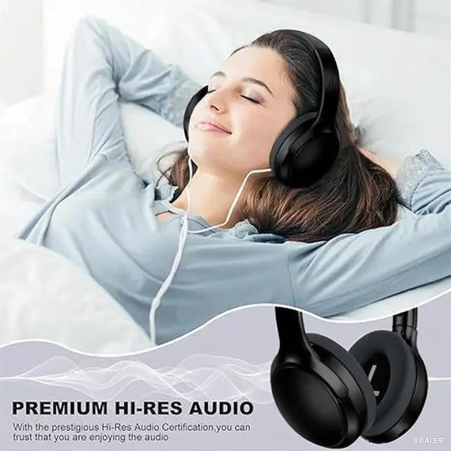 Alt view image 2 of 6 - Metal Bluetooth 5.3 Headphones Over-Ear, High Res Audio Foldable Lightweight Wireless Headphones with Microphone, Comfortable Protein Ear Pads, 15H Playtime for Home Office Mobile PC and more (black)