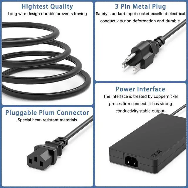Alt view image 2 of 7 - 230W Charger AC Adapter ADL230SCC3A SA10R16890 Compatible with Lenovo Legion Charger, Legion 5-15 5i-15 5P-15 5Pro-16 Thinkpad P51 P52 P53 P51 P50 P70 Ideapad Y740 Y900 Y910 Laptop Power