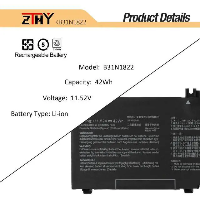 Alt view image 3 of 7 - B31N1822 B31BlEH Laptop Battery Compatible with Asus ZenBook Flip 14 Q406 | Q406D Q406DA UM462 UX462 UX462D UM462D UX462DA UM462DA Convertible Q406DA-BR5T6 UM462DA-AI046T UM462DA-AI071T B31Bi2H 42Wh