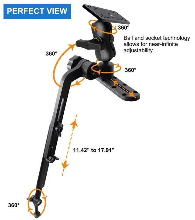 Alt view image 4 of 6 - 1.5" Ball Kayak Fish Finder Mount with Transducer Mounting Arm, Marine Electronic Mount Plate with Low Profile Track, Compatible with RAM Mounts, Scotty, Lowrance, Garmin