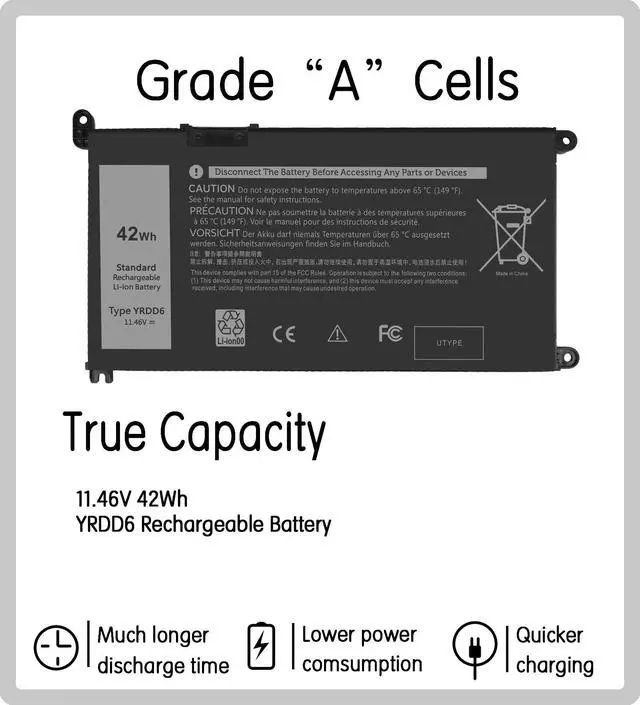 Alt view image 2 of 5 - YRDD6 1VX1H Battery Replacement for Dell Inspiron 5482 5485 7586 3583 5491 5591 5481 3310 2n1 5593 5584 3493 3593 3793 3582 5581 5590 3584 5493 5585 5594 5598 3501 P93G001 VM732 Vostro 3491 5490